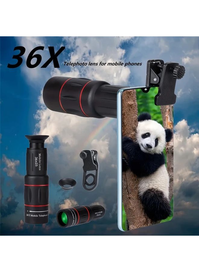 عدسة تليفوتو 36x للهواتف الذكية باللون الأسود مصنوعة من مادة مطاطية متينة متوافقة مع آيفون وشاومي - Image 1
