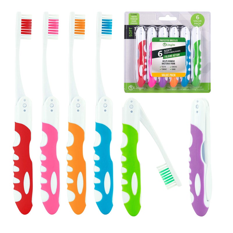 Travel Toothbrush Portable Toothbrush Built in Cover Travel Size Toothbrush Hiking Camping Traveling Folding Toothbrushes Collapsible Multi Color Travel Toothbrush Kit 6 Pack SoftMulticolor