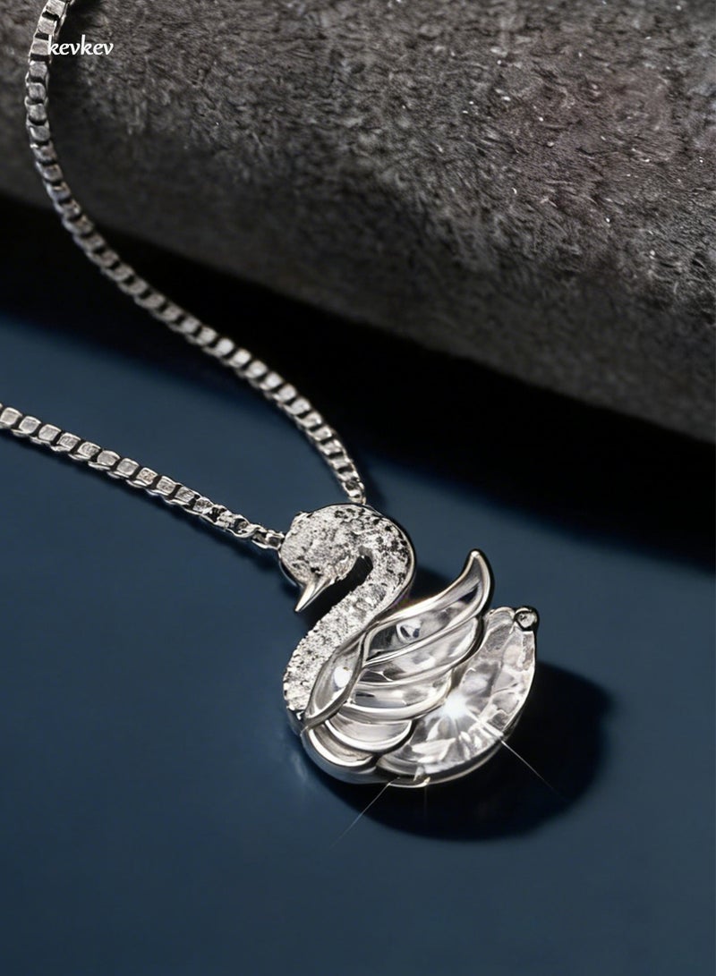 KevKev Silver Swan Collarbone Necklace Zircon Titanium Steel Necklace  Perfect for Women, an Ideal Gift for Birthdays and Valentine's Day - Image 3
