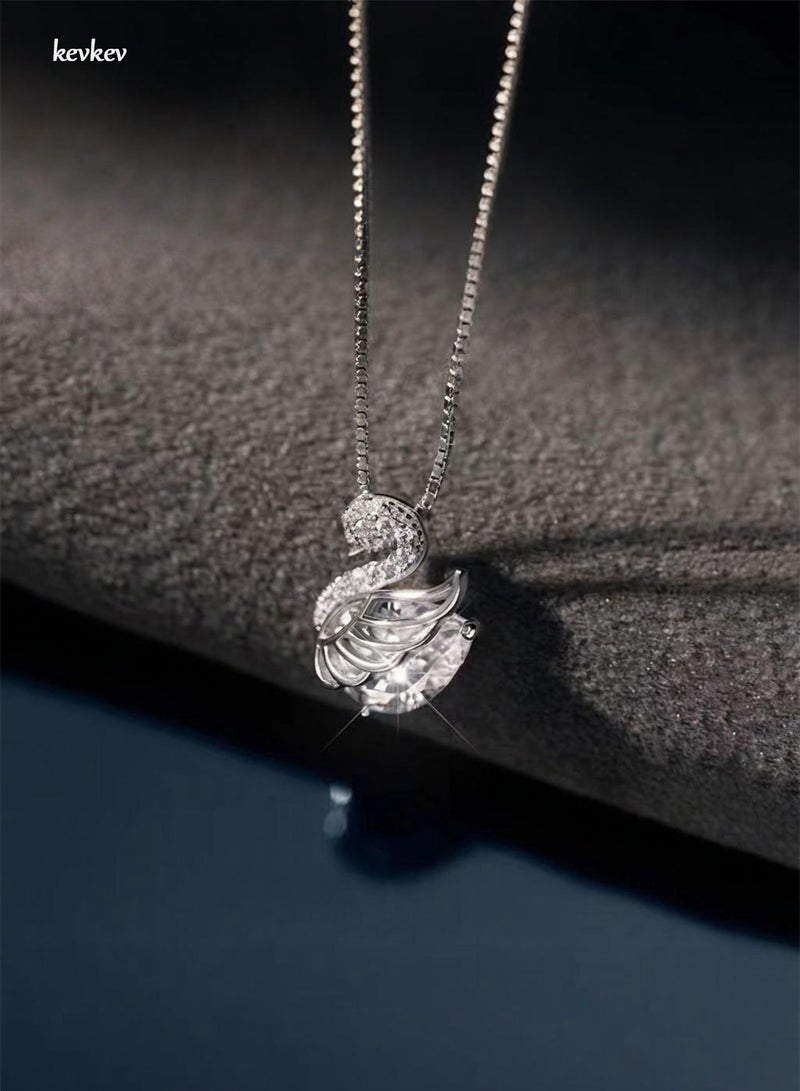 KevKev Silver Swan Collarbone Necklace Zircon Titanium Steel Necklace  Perfect for Women, an Ideal Gift for Birthdays and Valentine's Day - Image 4