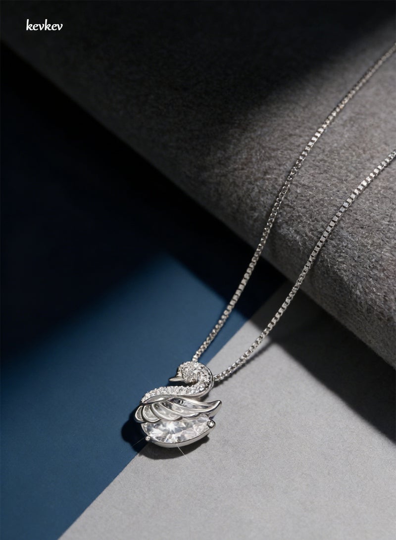 KevKev Silver Swan Collarbone Necklace Zircon Titanium Steel Necklace  Perfect for Women, an Ideal Gift for Birthdays and Valentine's Day - Image 5