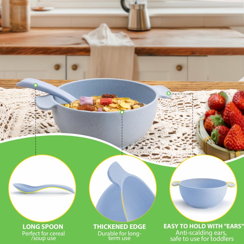 shopwithgreen Unbreakable Kids Bowls -Microwave Dishwasher Safe- Wheat Straw Snack Bowl Sets for Kids/Toddler/Children/Baby Feeding - 4 Bowls and 4 Spoons  Lightweight and Durable  14 OZ - Image 2