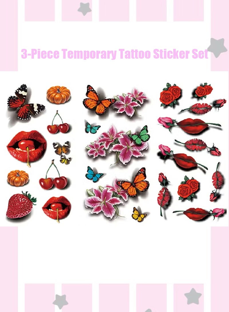 3-Piece Temporary Tattoo Sticker   for Women Body Arm Art Fake Waterproof Tattoo Arm Hand Chest Shoulder Tattoo - Image 1