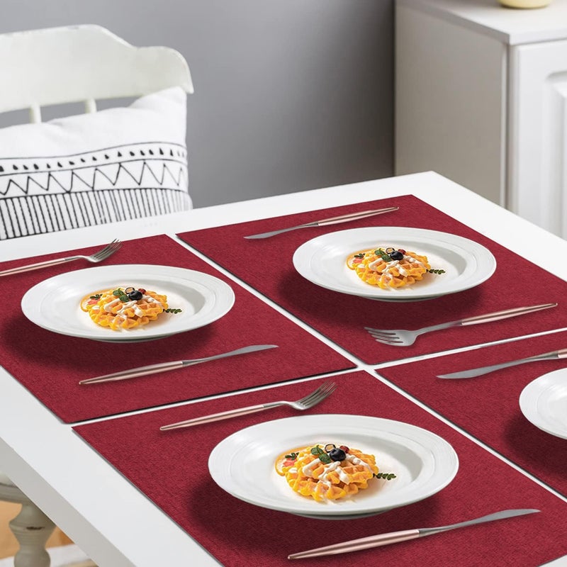 LANDVIEW Cloth Placemats Set of 6, Cotton Linen Blend Machine Washable Durable Linen Table Mats, Heat Resistant Placemats Wrinkle Free Place Mats for Dining Table, Easy to Clean (Burgundy, 6) - Image 4