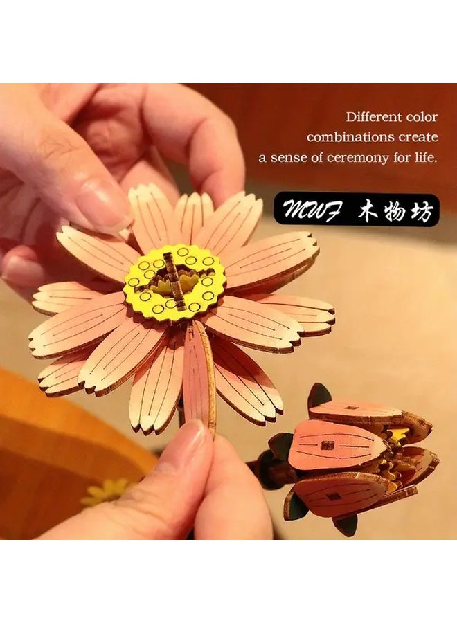 لغز خشبي ثلاثي الأبعاد لعبة تعليمية في مجال العلوم والتكنولوجيا والهندسة والرياضيات زينة مكتبية دوار الشمس - Image 4