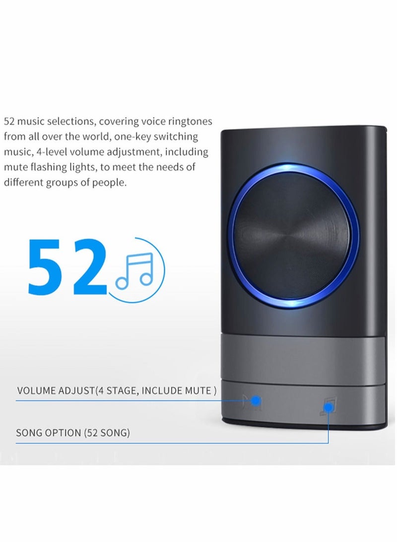 Waterproof Wireless Doorbell，Adjustable Volume with 52 Chimes 4 Volume Levels 1 Receivers and 1 Transmitter For Home Business Office Classroom  - Image 4