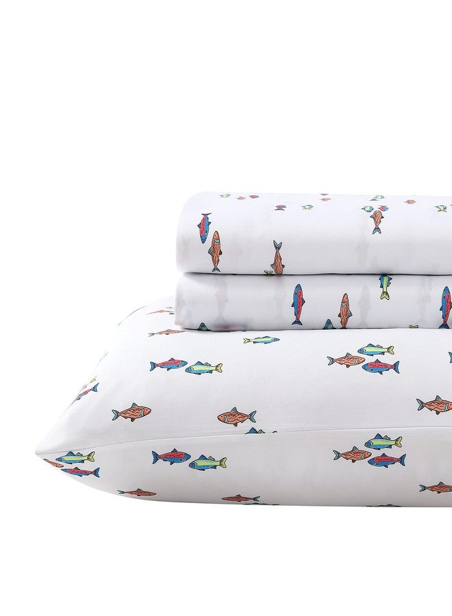 Eddie Bauer Kids - Queen Sheets, Stain-Resistant Toddler Bedding with Matching Sham(s), Super Soft, Ideal Boy Room Essentials (Fish Lake White, Queen) - Image 1