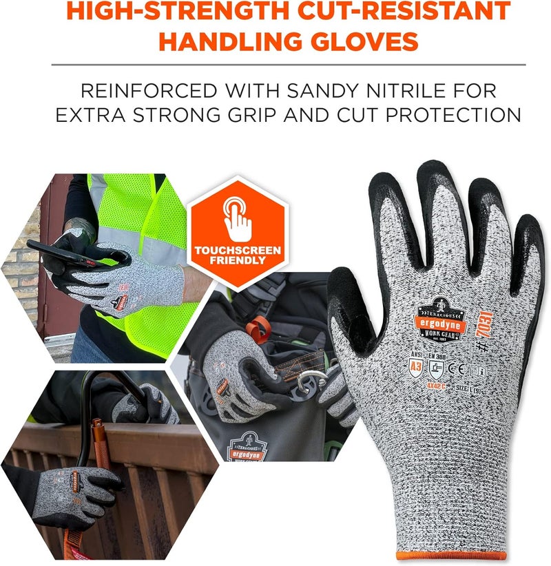 Ergodyne unisex adult Cut Resistant Work Gloves A3 Surfaces ANSI A3 Sandy Nitrile Coated Palms for Optimal Grip with Rough Surfaces 13g Factory Small Pack of 1 - Image 2