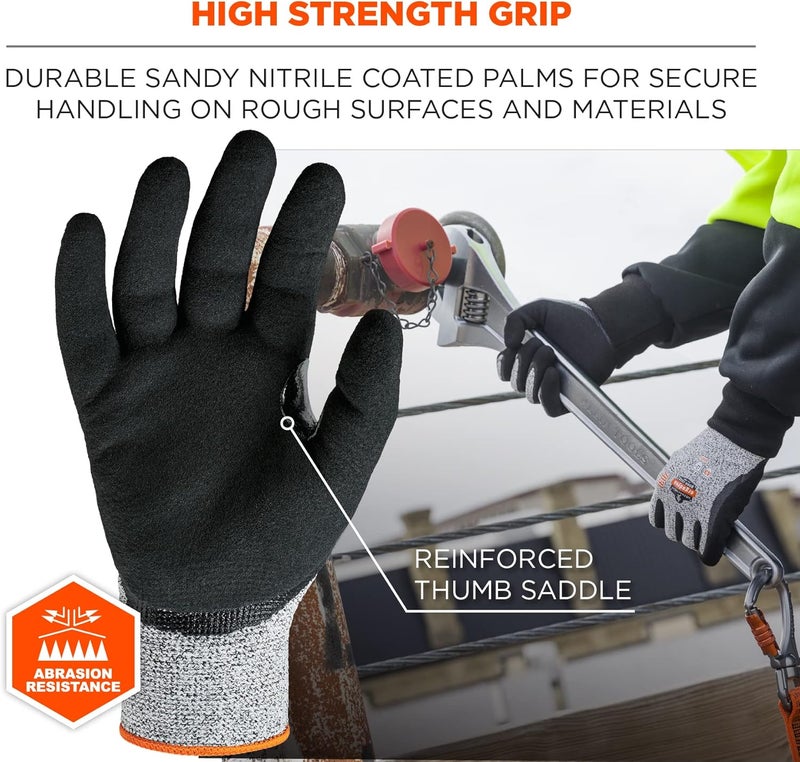 Ergodyne unisex adult Cut Resistant Work Gloves A3 Surfaces ANSI A3 Sandy Nitrile Coated Palms for Optimal Grip with Rough Surfaces 13g Factory Small Pack of 1 - Image 4