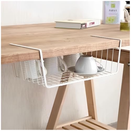 HAOHIZE Under Shelf Storage Basket, Pantry Organizers and Laundry Room Organization Under Cabinet Multipurpose Metal Wire Basket for Kitchen, Office Desk (26cm/10.2in) - Image 1