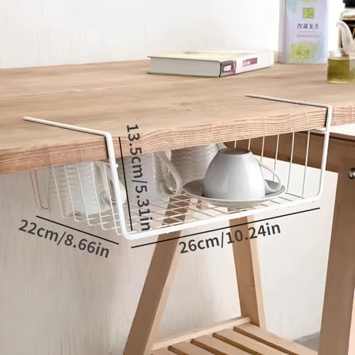 HAOHIZE Under Shelf Storage Basket, Pantry Organizers and Laundry Room Organization Under Cabinet Multipurpose Metal Wire Basket for Kitchen, Office Desk (26cm/10.2in) - Image 2