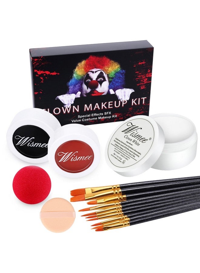 Wismee Clown White Black Red Face Body Paint，Clown Makeup Kit，Joker Zombie Vampire Skeleton Halloween Makeup Kit for Adults Oil Based Face Painting Kit with Brushes & 1 Clown Nose - Image 1