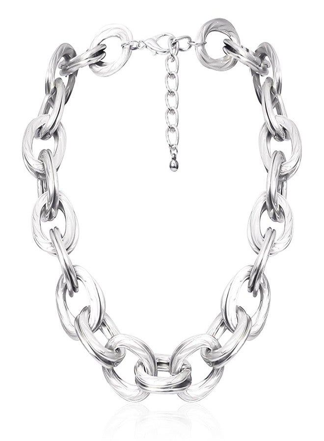 ACEDRE Chunky Choker Necklace Silver Cuban Link Chain Double O Link Necklaces Punk Hip-hop Jewelry for Women (2-Silver) - Image 1