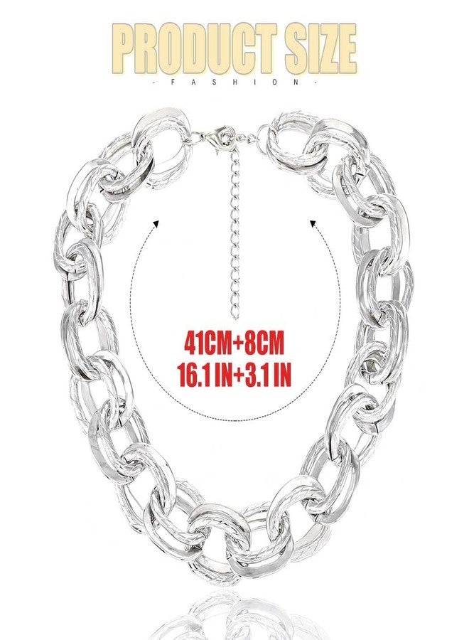 ACEDRE Chunky Choker Necklace Silver Cuban Link Chain Double O Link Necklaces Punk Hip-hop Jewelry for Women (2-Silver) - Image 5