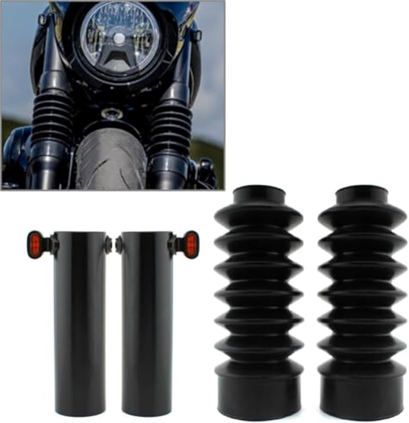 Wivplex Black Fork Covers with Amber Turn Signal Lights for Harley Nightster RH975 - Image 2