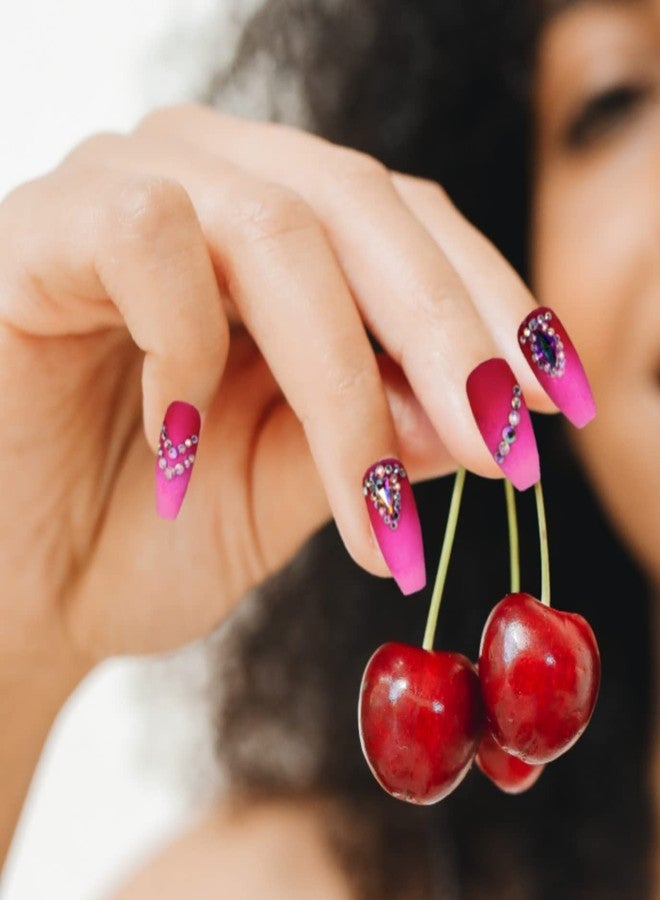 BERRYCRAVE أظافر صناعية لاصقة من BERRYCRAVE بلون وردي فاتح، بتصميم كوفن، مرصعة بأحجار الراين الفاخرة، مع ملصقات لاصقة ومبرد أظافر (عبوة من 10 أظافر) - من تصميم أنطارا - Image 1