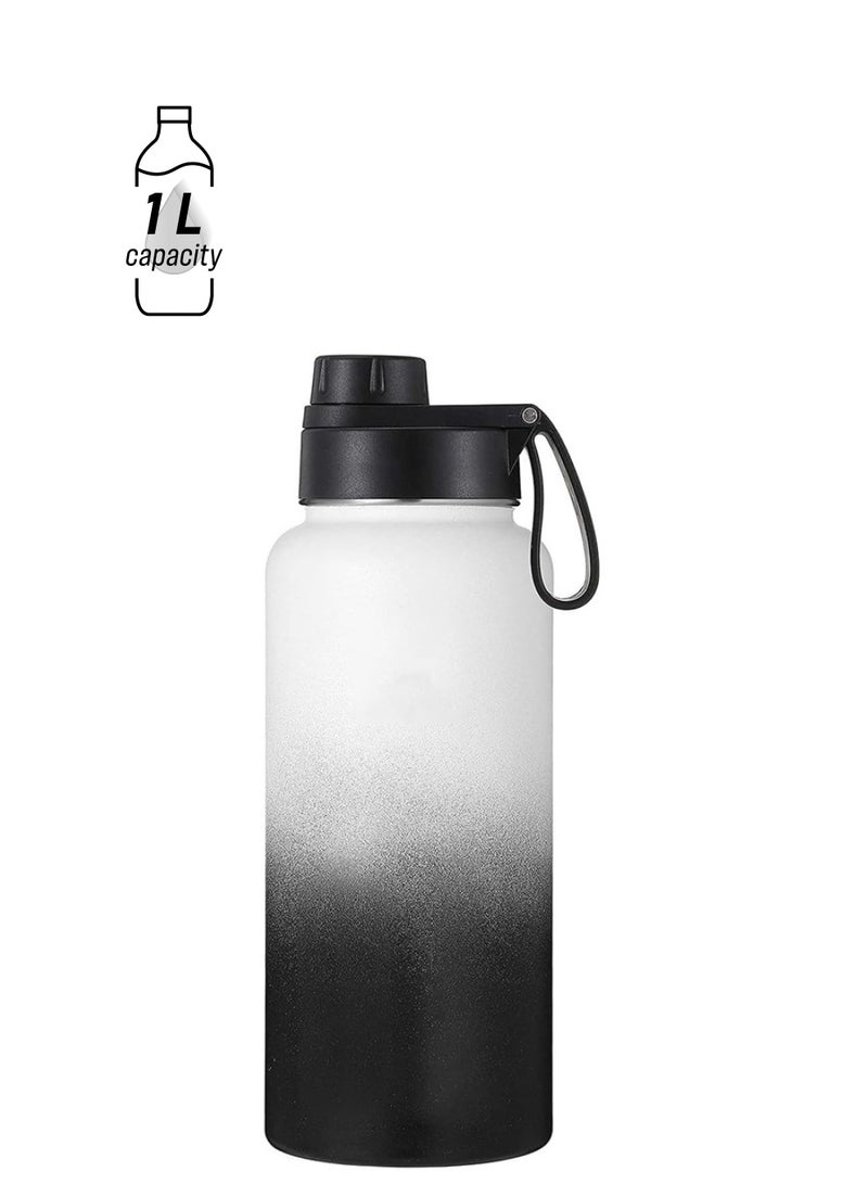 Arabest 1L Stainless Steel Drinking Bottle, Sports Canteen Water Bottle with Handle,  Insulated Water Bottles for Hiking & Biking (Black & White) - Image 1