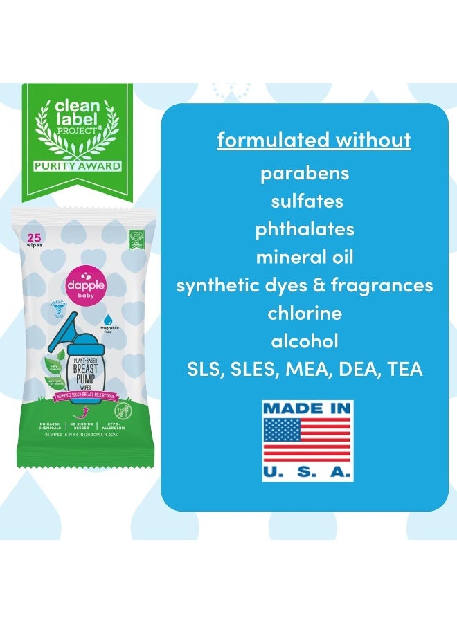 Dapple Breast Pump Wipes Baby, Hypoallergenic & Powered by Plants, Removes Milk Residue, Leaves No Taste, Convenient Wipes Pouch, Fragrance Free, 25 Count (Pack of 2) - Image 4