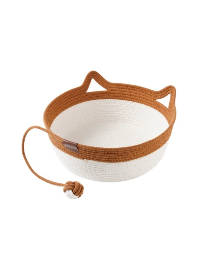 Cotton rope woven cat bed, pet sleeping bed with rope ball, foldable sleeping basket, suitable for cats, dogs and small pets (suitable for cats under 10 kg). - Image 2