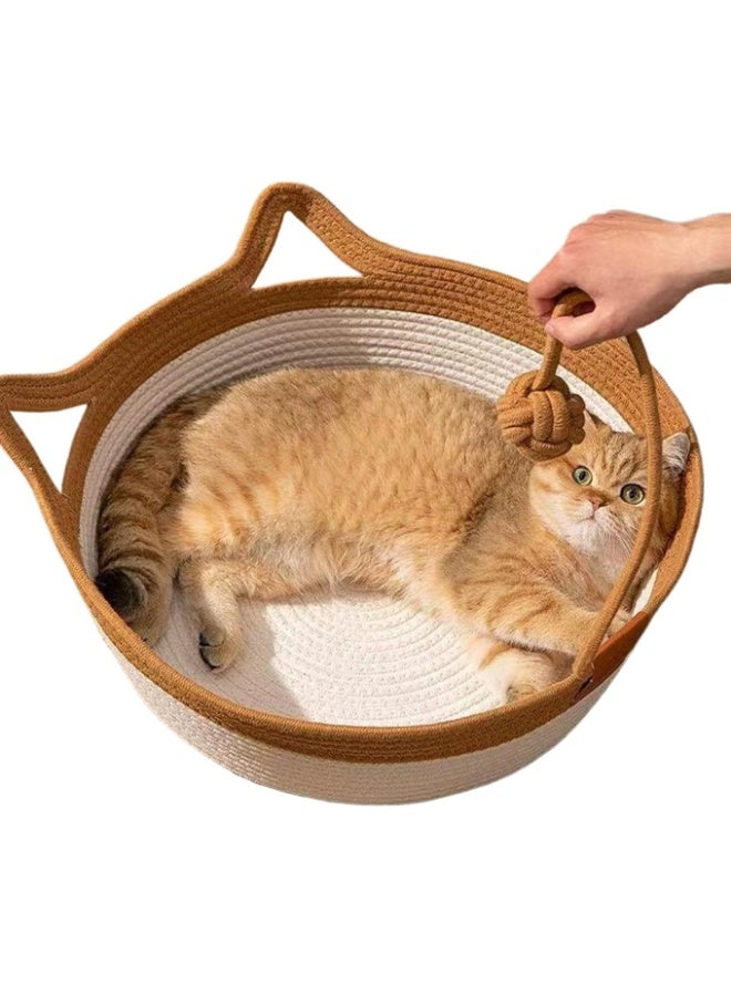Cotton rope woven cat bed, pet sleeping bed with rope ball, foldable sleeping basket, suitable for cats, dogs and small pets (suitable for cats under 10 kg). - Image 1