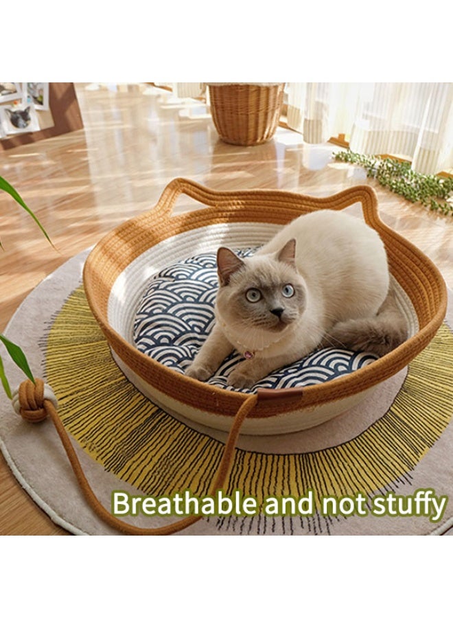 Cotton rope woven cat bed, pet sleeping bed with rope ball, foldable sleeping basket, suitable for cats, dogs and small pets (suitable for cats under 10 kg). - Image 4