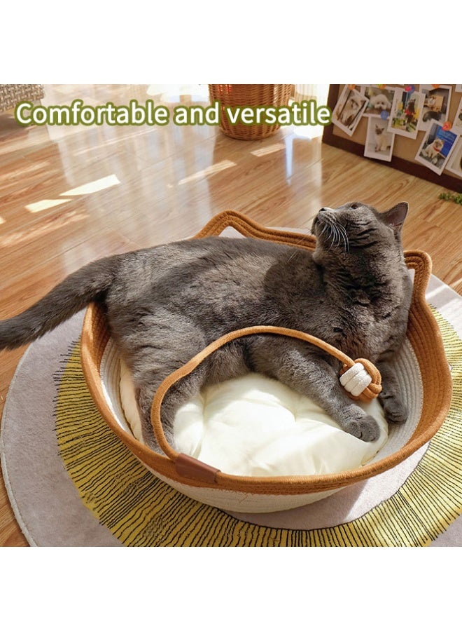 Cotton rope woven cat bed, pet sleeping bed with rope ball, foldable sleeping basket, suitable for cats, dogs and small pets (suitable for cats under 10 kg). - Image 3