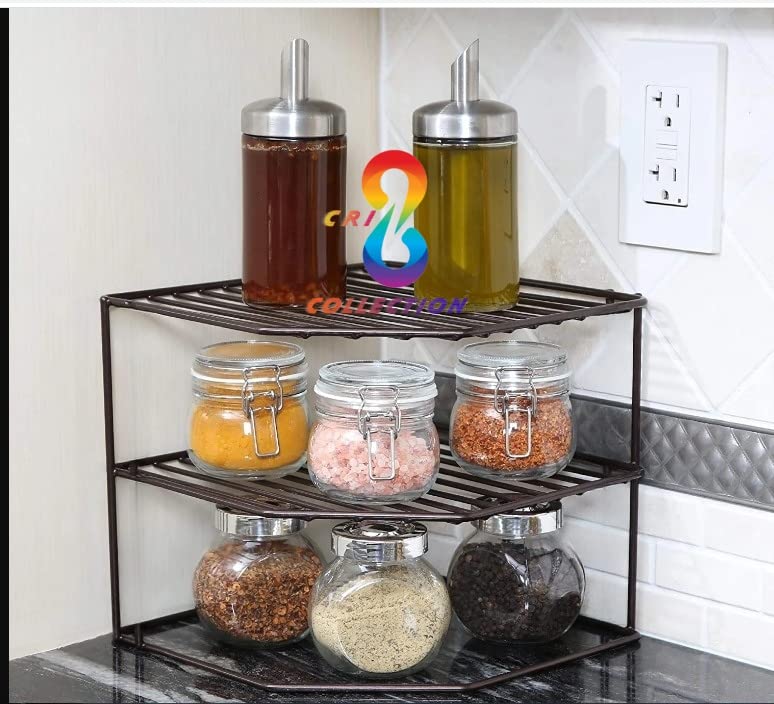 CR18 COLLECTION Collection Iron Black 3Tier Storage Under Sink Rack For Corners Multipurpose Black Iron Kitchen Plate Dish Corner Shelf Rack Stand Holder Black - Image 1