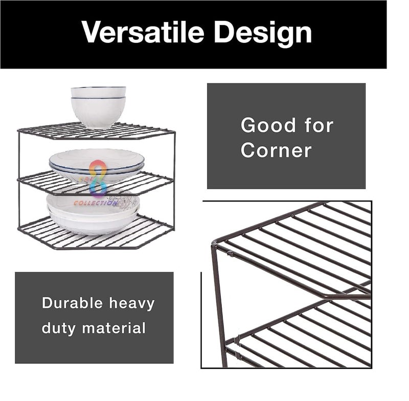 CR18 COLLECTION Collection Iron Black 3Tier Storage Under Sink Rack For Corners Multipurpose Black Iron Kitchen Plate Dish Corner Shelf Rack Stand Holder Black - Image 5