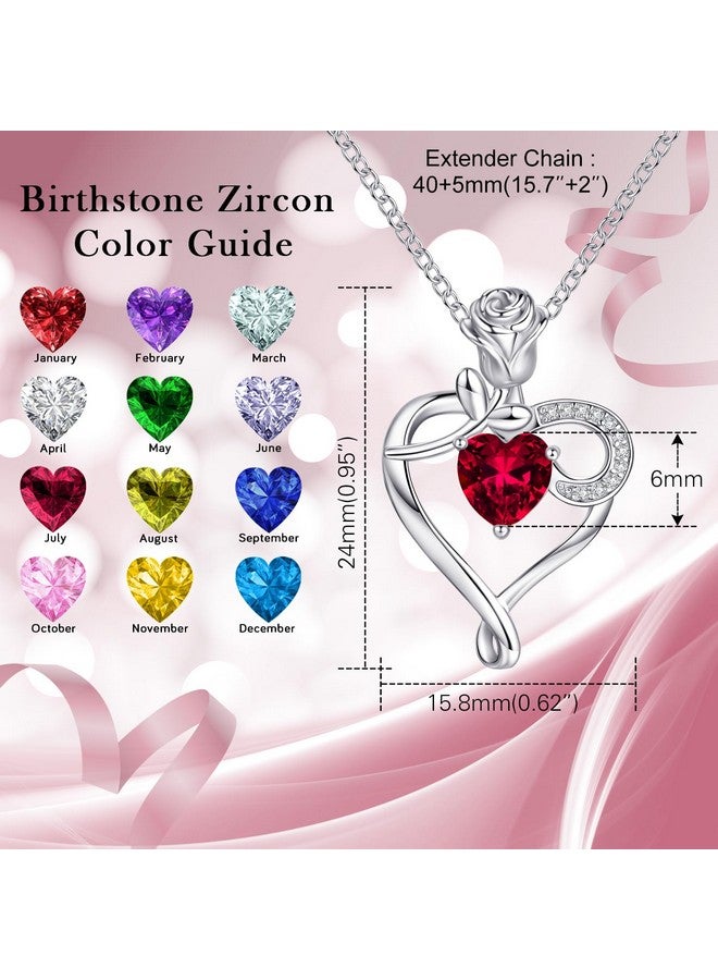 NINAMAID 925 Sterling Silver Necklaces For Women Birthstone Necklace With Heart Necklace Rose Flower Mom Gifts For Women Mom Her Sister - Image 2