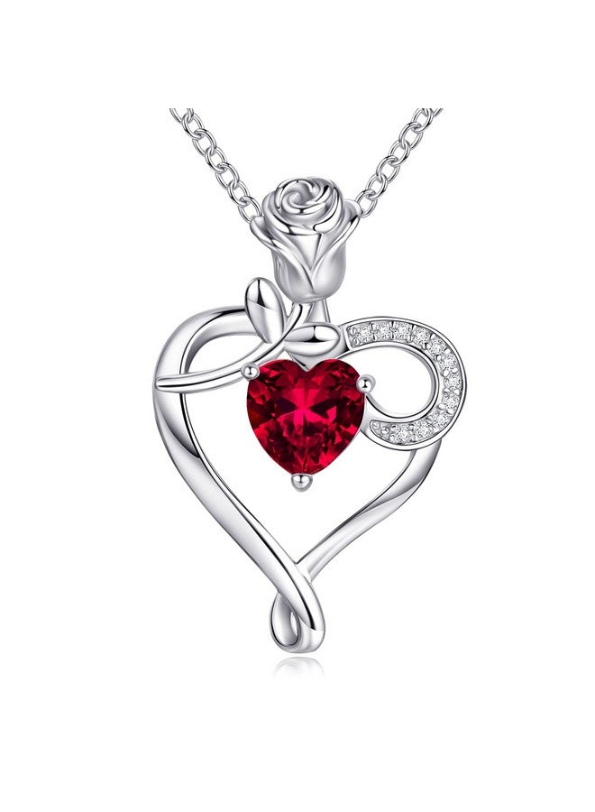NINAMAID 925 Sterling Silver Necklaces For Women Birthstone Necklace With Heart Necklace Rose Flower Mom Gifts For Women Mom Her Sister - Image 1