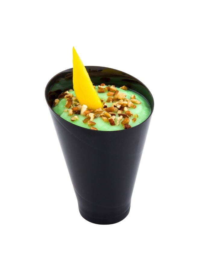 Restaurantware 7 Ounce Plastic Glasses, 100 Round Incline Shooter Cups- Disposable, Sturdy, Black Plastic Round Bowls, Unique Design, For Soups, Appetizers, Or Desserts - Image 2