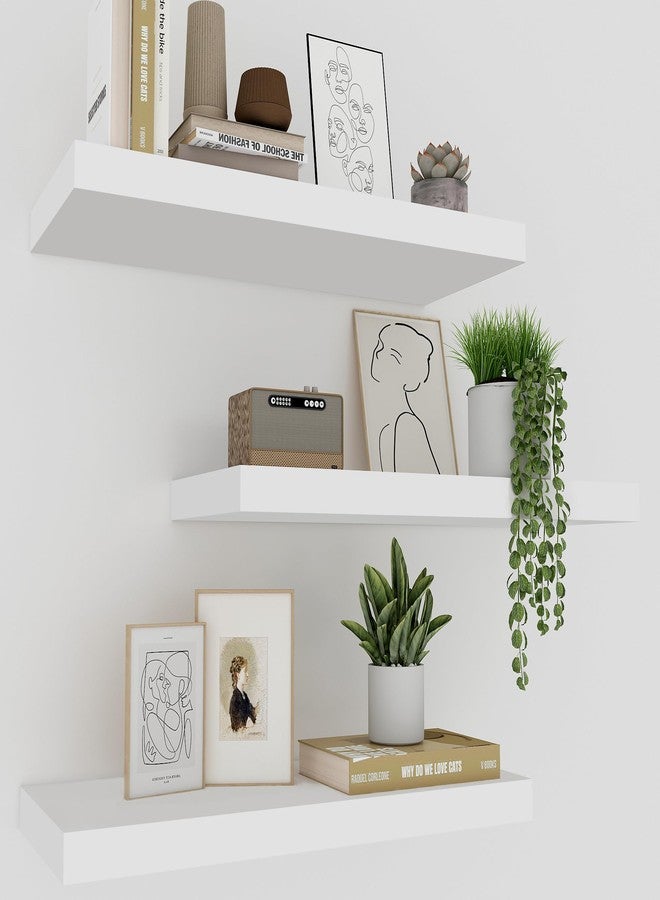 Upassion White Floating Shelves - Set of 3, 16" Wall Mounted Shelves for Home Decor, Living Room, Bedroom, Bathroom, Kitchen - Image 1