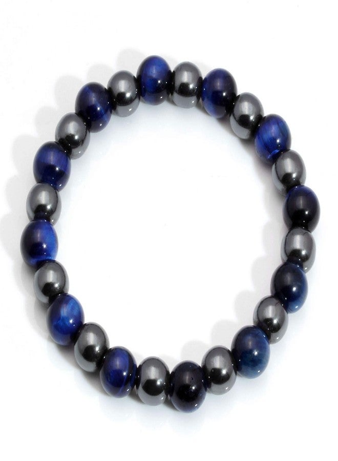 MILAKOO 3Pcs Blue Tiger Eye Bracelets for Men Women Distance Stretch Wristband Stone Hematite Cuff - Image 2