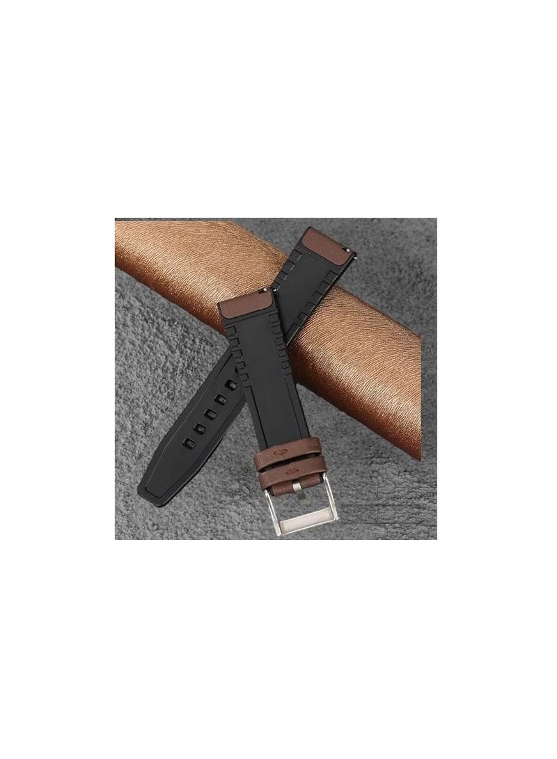 سوار ساعة من الجلد السليكوني مقاس 22 مم لاستبدال سوار هونر ماجيك 2 46 مم - مشبك فضي بني - Image 2