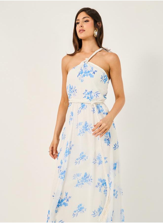 Styli - All-Over Floral Print Braid Detail A-Line Maxi Dress - Image 1