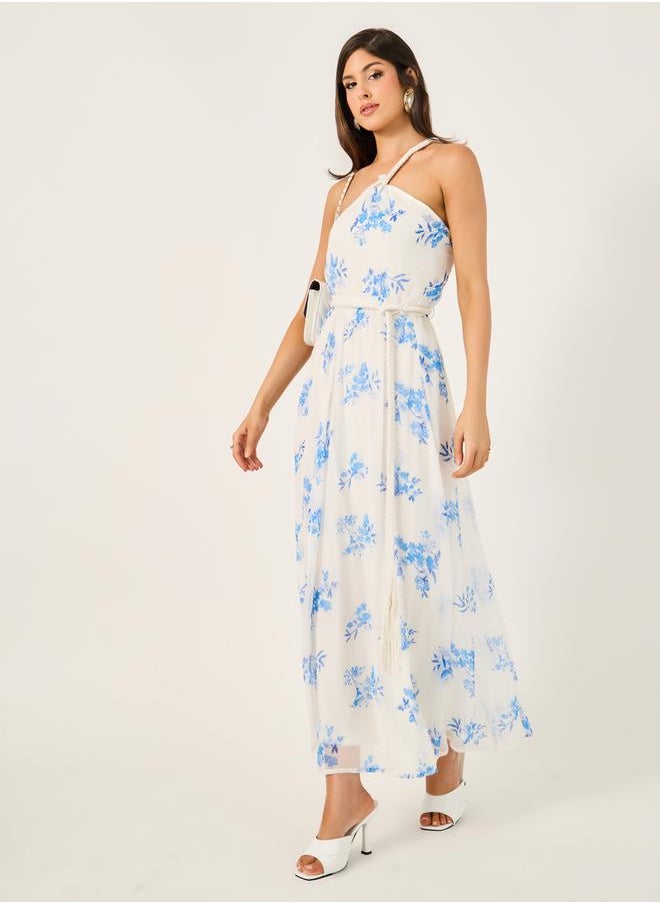 Styli - All-Over Floral Print Braid Detail A-Line Maxi Dress - Image 1