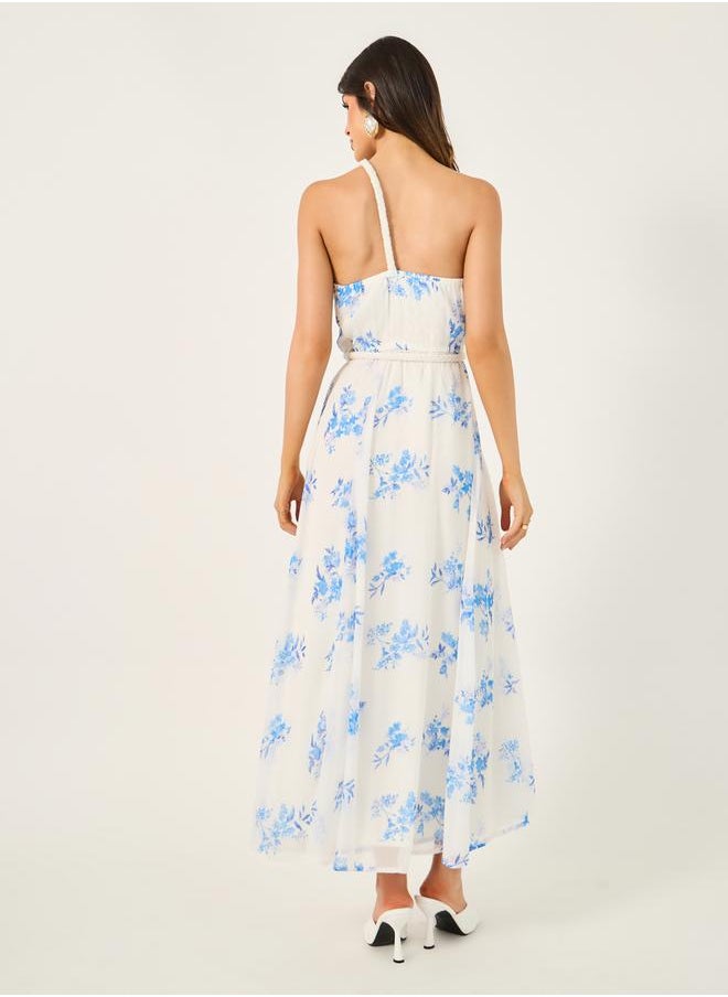Styli - All-Over Floral Print Braid Detail A-Line Maxi Dress - Image 1