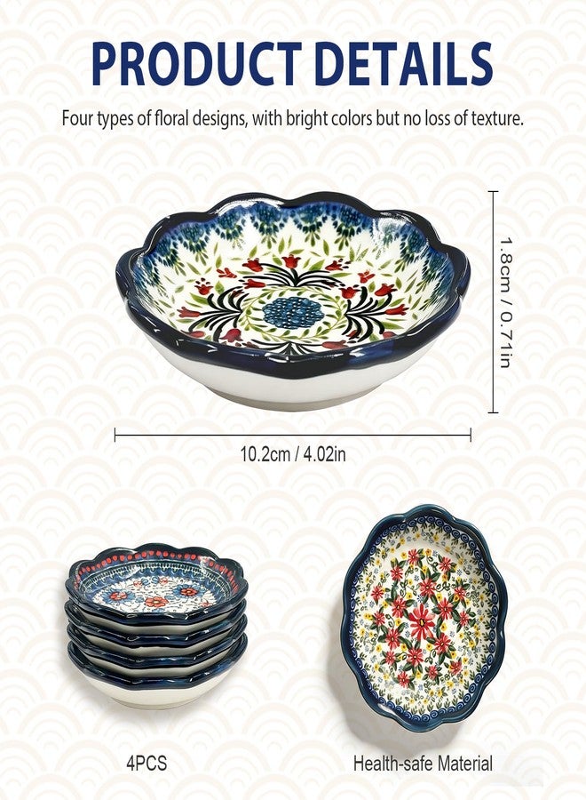 MOASIOP Vintage Blue Soy Sauce Dishes Set of 4, 3 Oz Small Ceramic Dipping Bowls for Sushi, Ketchup, BBQ & Side Dishes, 4 Inch Mini Appetizer Plates - Image 2