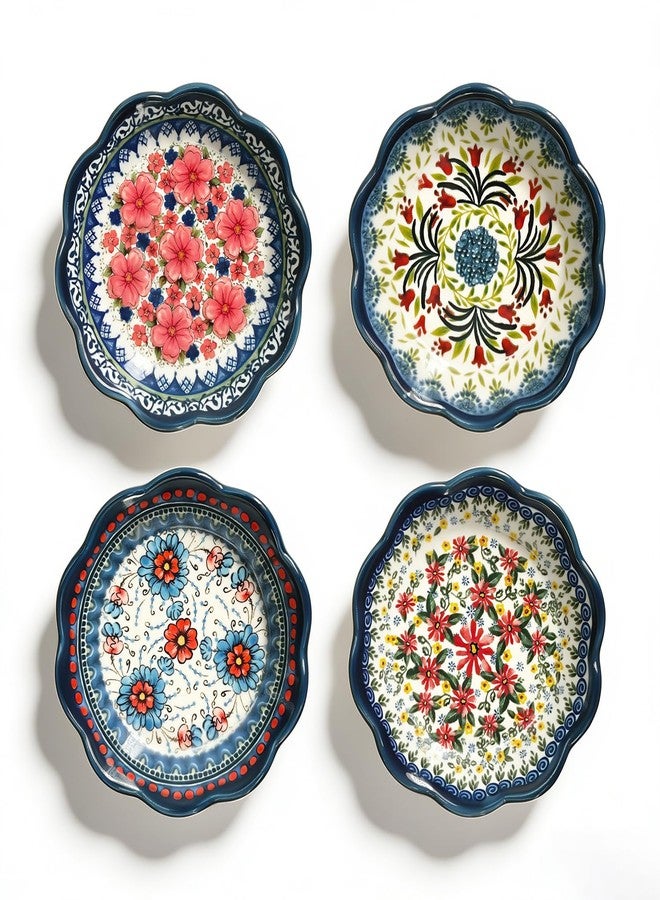 MOASIOP Vintage Blue Soy Sauce Dishes Set of 4, 3 Oz Small Ceramic Dipping Bowls for Sushi, Ketchup, BBQ & Side Dishes, 4 Inch Mini Appetizer Plates - Image 1