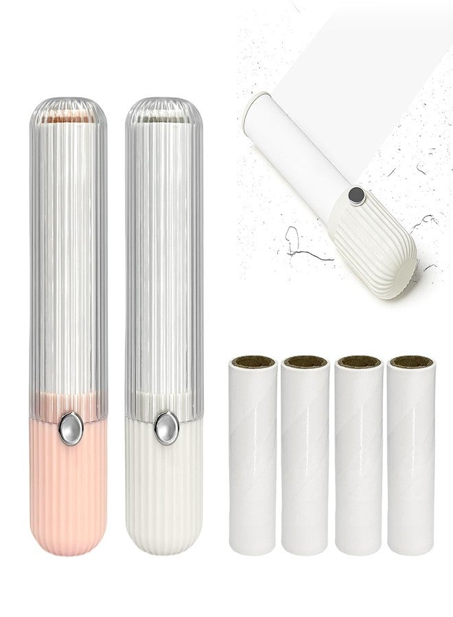 EQUNROY 2 PCS Mini Lint Roller with 6 Roller Refills - Reusable Portable Lint Remover for Clothes, Furniture, Pet Hair - Travel Essentials Household Use(Pink & White) - Image 1