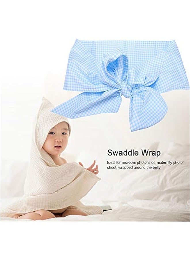 Generic Baby Swaddle Wrap Sash, Cotton Maternity Bowknot Newborn Infant Blanket for Photo Shot Stretch Wrap Swaddle Blanket Receiving Blanket (Light Blue Plaid)  - Image 2