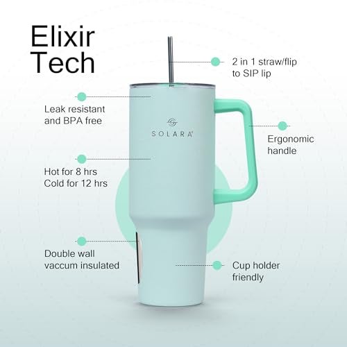 SOLARA Elixir 40oz Insulated Tumbler with Straw and Lid, Tumblers for Hot and Cold, 1200ml Stainless Steel Tumbler with Straw, Travel Mug, Coffee Mug for Office, Home, ICY Mint - Image 3
