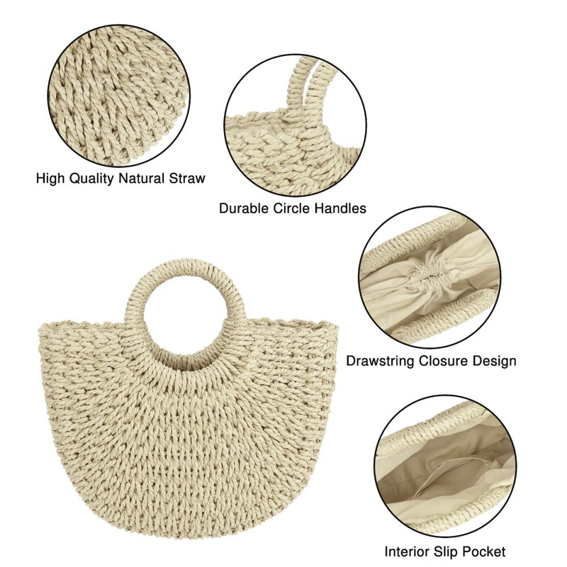 Youjaree Womens Large Straw Beach Bag Woven Tote bag Top Handle Handbag Purse for Summer (Beige) - Image 2