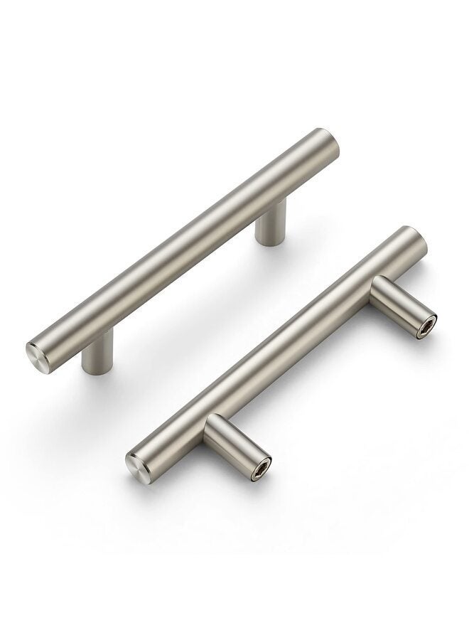 10 قطع من مقابض أدراج المطبخ المصنوعة من الفولاذ المقاوم للصدأ والنيكل المصقول، مقابض خزانة بفتحة مركزية 3 بوصات و5 بوصات فضية - Image 1