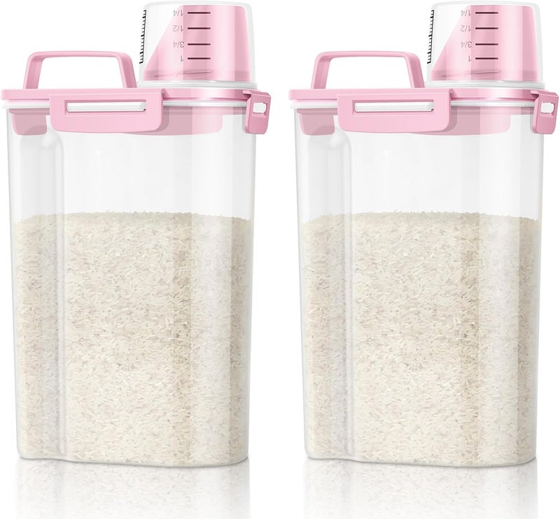 TBMax Rice Container 2 Pack 5 Lbs Cereal Container Storage, Kitchen Pantry Food Storage Holder with Cup, Small Pet Dog Cat Food Container -Pink - Image 1