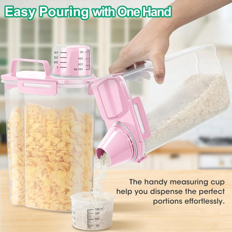 TBMax Rice Container 2 Pack 5 Lbs Cereal Container Storage, Kitchen Pantry Food Storage Holder with Cup, Small Pet Dog Cat Food Container -Pink - Image 3