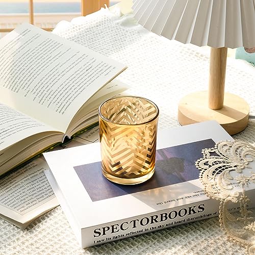 Toptime Tea Lights Candle Holder, Gold Votive Candle Holders Set of 3, Glass Tealight Holders with Geometric Stripe Wave Pattern, Centerpiece Table Decorations for Wedding Birthday Party Supplies - Image 3