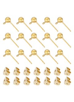 Oubaka 150Pcs Ball Post Earring Studs For Jewelry Making Earring Studs Ball Ear Pin Ball Post Earrings With Loop With 200Pcs Butterfly Earring Back Replacements For Diy Jewelry Making Findings(Kc Gold)  - Image 1