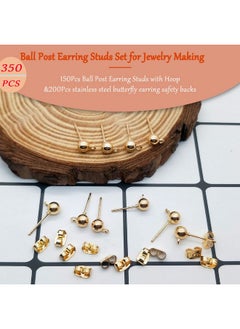 Oubaka 150Pcs Ball Post Earring Studs For Jewelry Making Earring Studs Ball Ear Pin Ball Post Earrings With Loop With 200Pcs Butterfly Earring Back Replacements For Diy Jewelry Making Findings(Kc Gold)  - Image 2