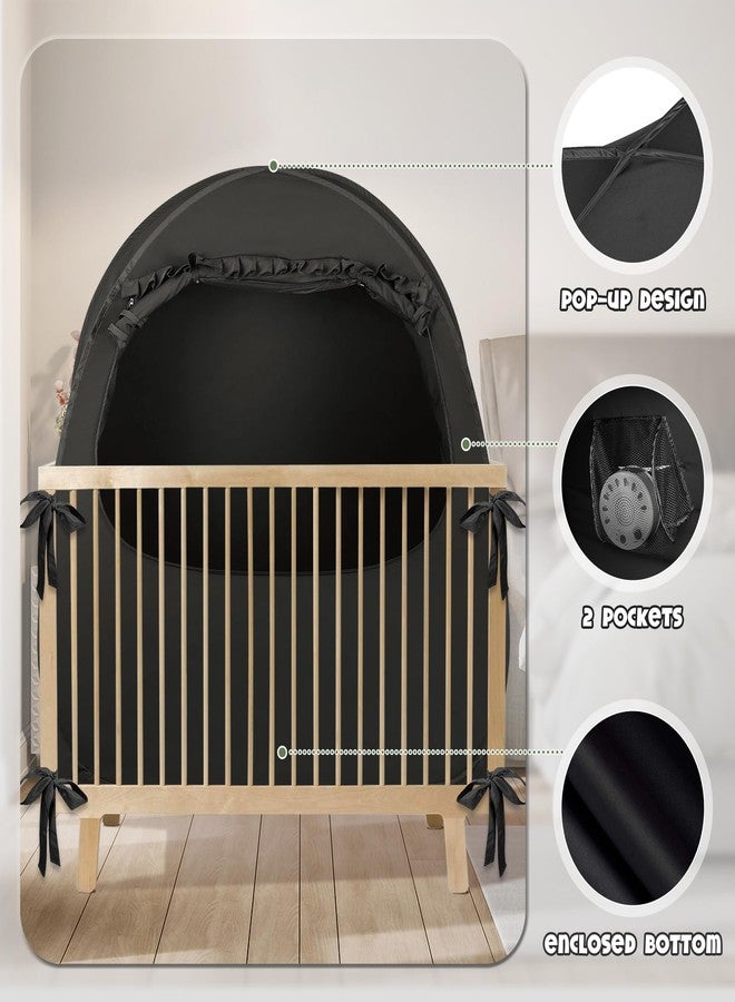 BORNA Pack N Play Blackout Cover, Blackout Tent for Full Size Crib and Pack and Play, Breathable Sleep Pod for Kids, Pop Up Crib Blackout Cover Canopy, Softens The Light - Image 3